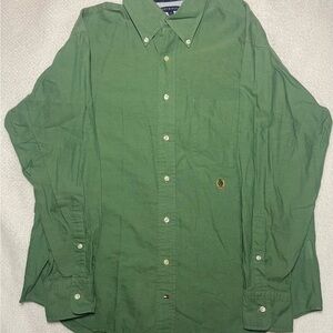 Tommy Hilfiger Men’s Green Button Down Shirt Classic Preppy Fit size L 32-33